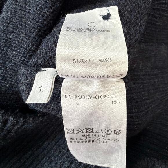 THOM BROWNE: Men's Navy Shetland Wool Crew Pullover - 1 - Picture 7 of 9